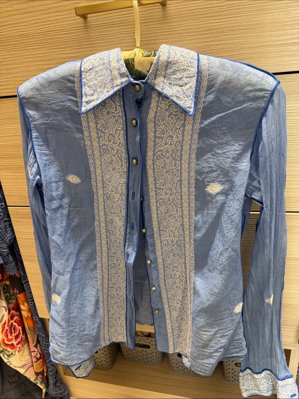 Paul Ropp Light Blue Women's Embroidered Button-Down Shirt